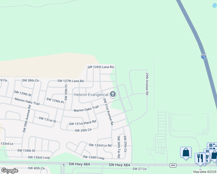 map of restaurants, bars, coffee shops, grocery stores, and more near 3155 Southwest 128th Street Road in Ocala