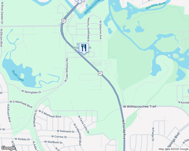 map of restaurants, bars, coffee shops, grocery stores, and more near 11820 North Par Terrace in Dunnellon