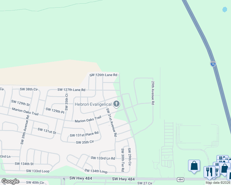 map of restaurants, bars, coffee shops, grocery stores, and more near 3155 Southwest 128th Street Road in Ocala