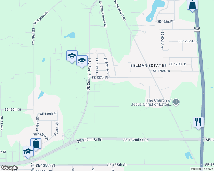 map of restaurants, bars, coffee shops, grocery stores, and more near 5450 Southeast 127th Place in Belleview