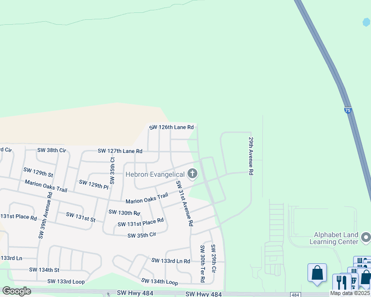 map of restaurants, bars, coffee shops, grocery stores, and more near 3130 Southwest 126th Lane in Ocala