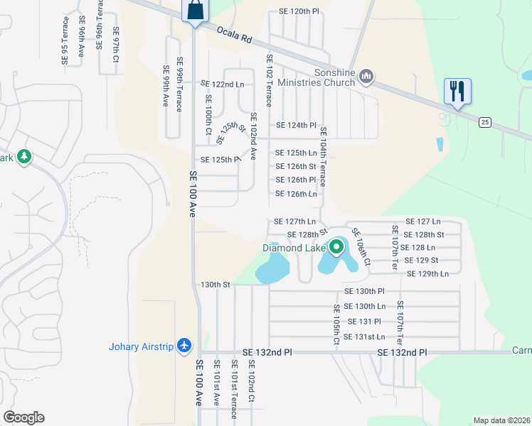 map of restaurants, bars, coffee shops, grocery stores, and more near 12712 Southeast 102 Terrace in Belleview