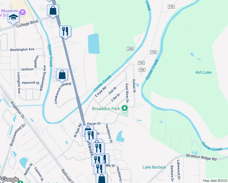 map of restaurants, bars, coffee shops, grocery stores, and more near 1165 2nd Street in Clute