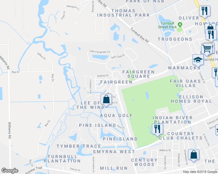 map of restaurants, bars, coffee shops, grocery stores, and more near 4 Par Drive in New Smyrna Beach