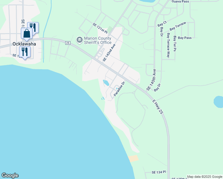 map of restaurants, bars, coffee shops, grocery stores, and more near 12740 Southeast 143rd Court in Ocklawaha