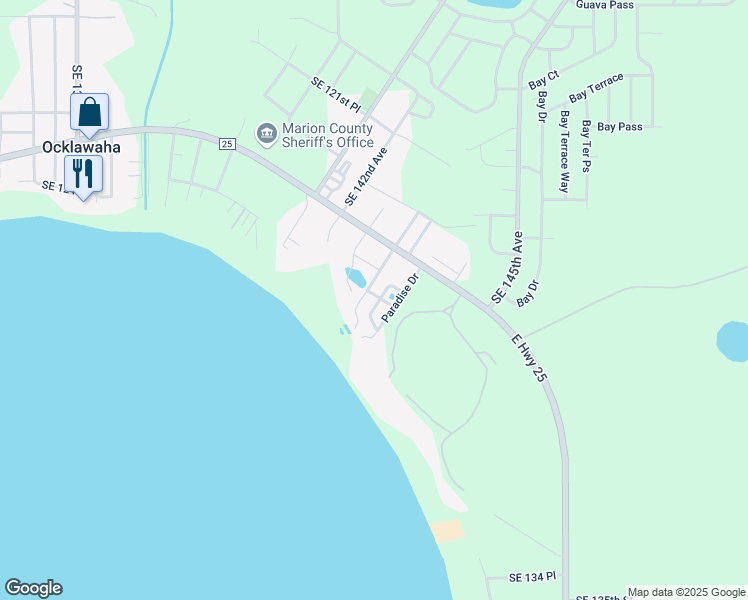 map of restaurants, bars, coffee shops, grocery stores, and more near 12740 Southeast 143rd Court in Ocklawaha