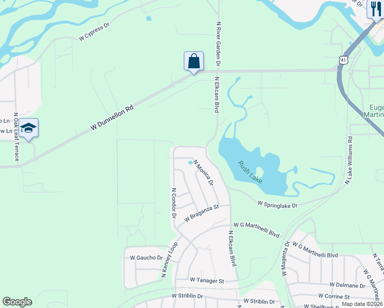 map of restaurants, bars, coffee shops, grocery stores, and more near 11899 North Monica Drive in Citrus Springs