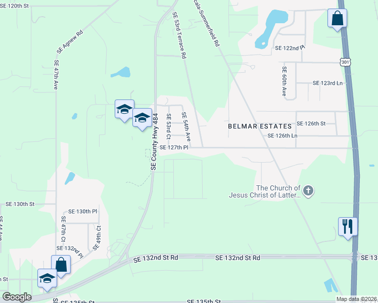 map of restaurants, bars, coffee shops, grocery stores, and more near 5450 Southeast 127th Place in Belleview