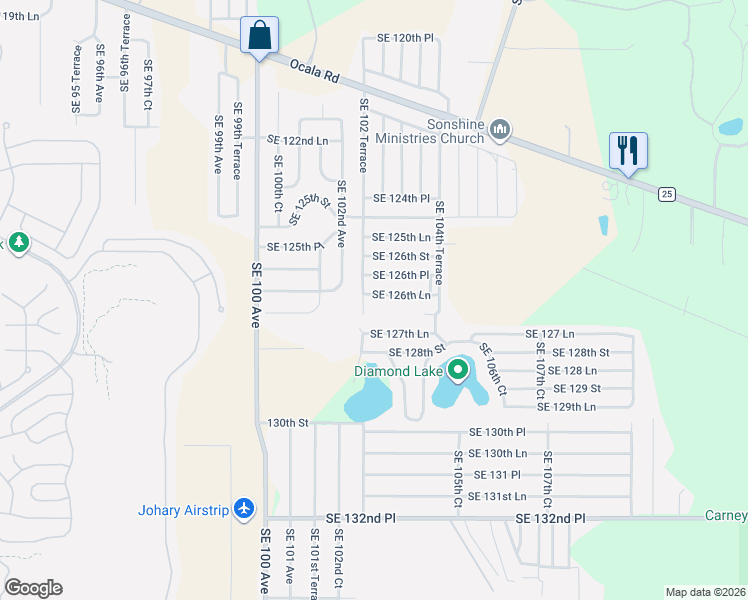 map of restaurants, bars, coffee shops, grocery stores, and more near 12712 Southeast 102 Terrace in Belleview