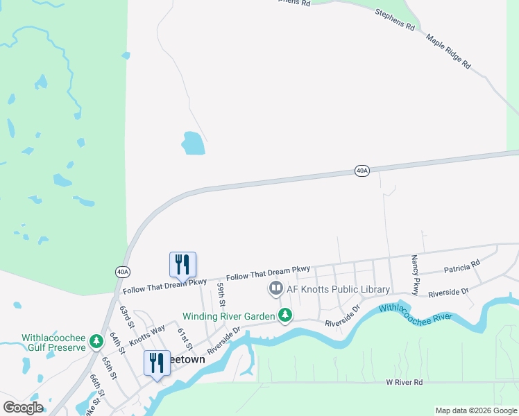 map of restaurants, bars, coffee shops, grocery stores, and more near 3490 Southeast 193rd Place in Yankeetown
