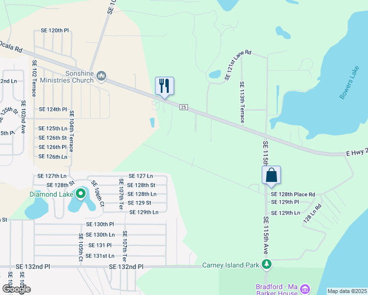 map of restaurants, bars, coffee shops, grocery stores, and more near 11136 East Highway 25 in Belleview
