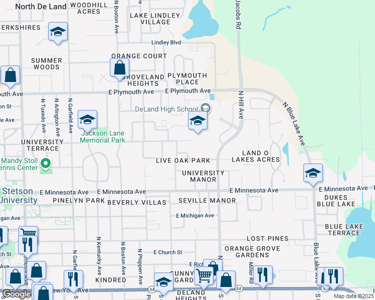 map of restaurants, bars, coffee shops, grocery stores, and more near 903 Crescent Parkway in DeLand