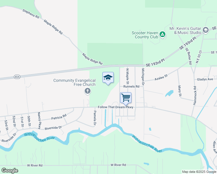 map of restaurants, bars, coffee shops, grocery stores, and more near 4500 Highway 40 West in Yankeetown