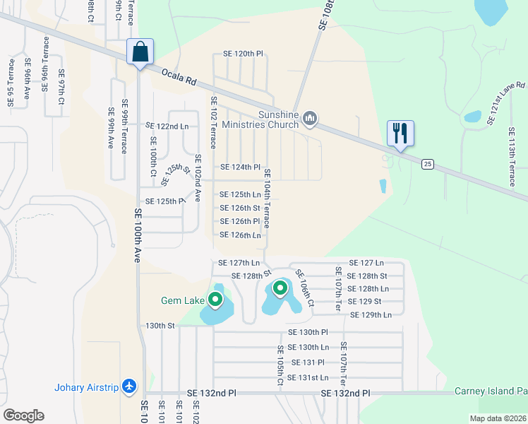 map of restaurants, bars, coffee shops, grocery stores, and more near 12620 Southeast 104th Terrace in Belleview