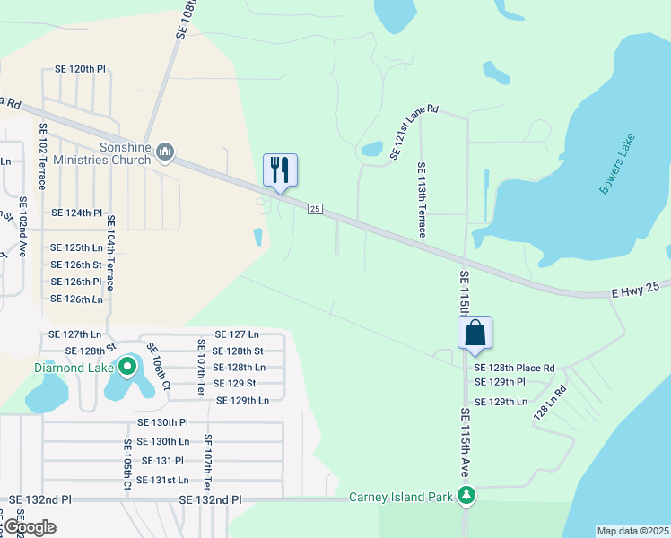 map of restaurants, bars, coffee shops, grocery stores, and more near 11136 East Highway 25 in Belleview