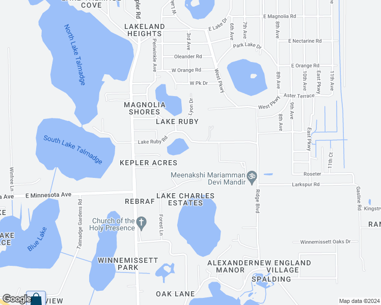 map of restaurants, bars, coffee shops, grocery stores, and more near 2452 Lake Ruby Road in DeLand