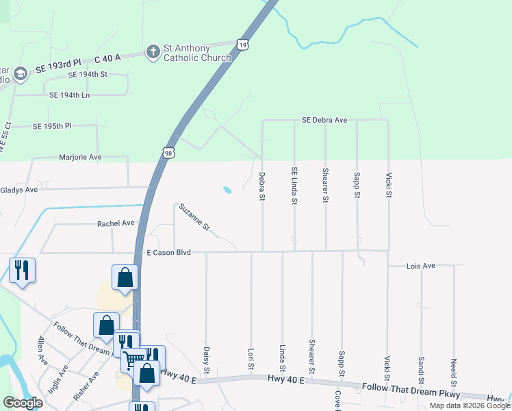 map of restaurants, bars, coffee shops, grocery stores, and more near 310 Debra Street in Inglis