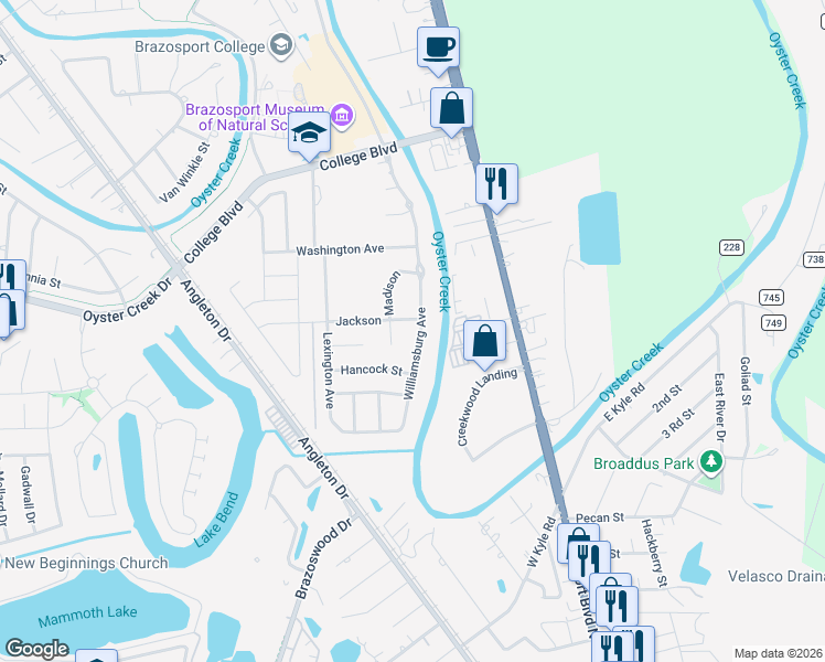 map of restaurants, bars, coffee shops, grocery stores, and more near 209 Madison in Clute