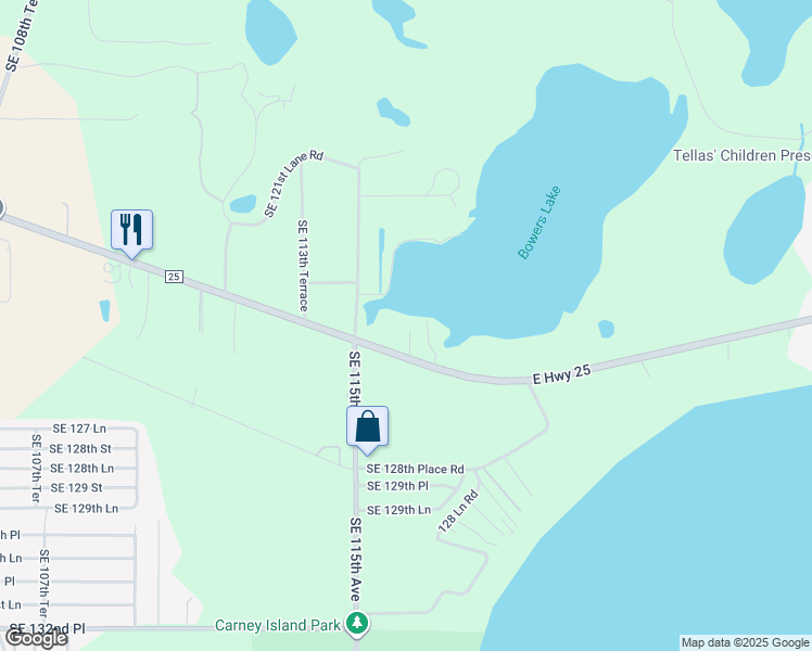 map of restaurants, bars, coffee shops, grocery stores, and more near 11629 East Highway 25 in Ocklawaha