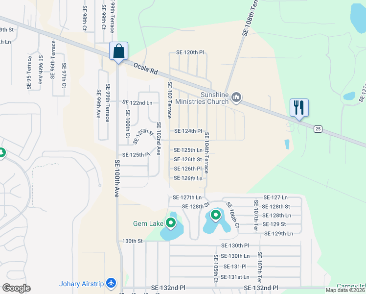 map of restaurants, bars, coffee shops, grocery stores, and more near 10355 Southeast 125th Street in Belleview
