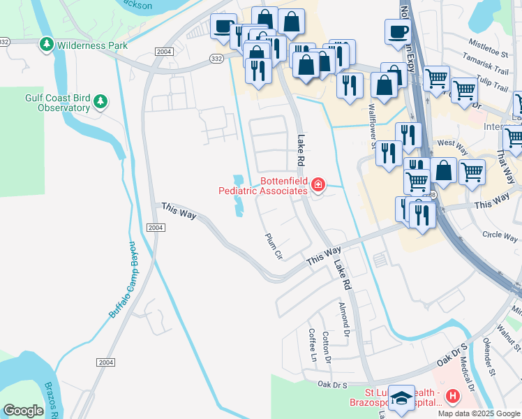 map of restaurants, bars, coffee shops, grocery stores, and more near 51 Sunrose Ct in Lake Jackson