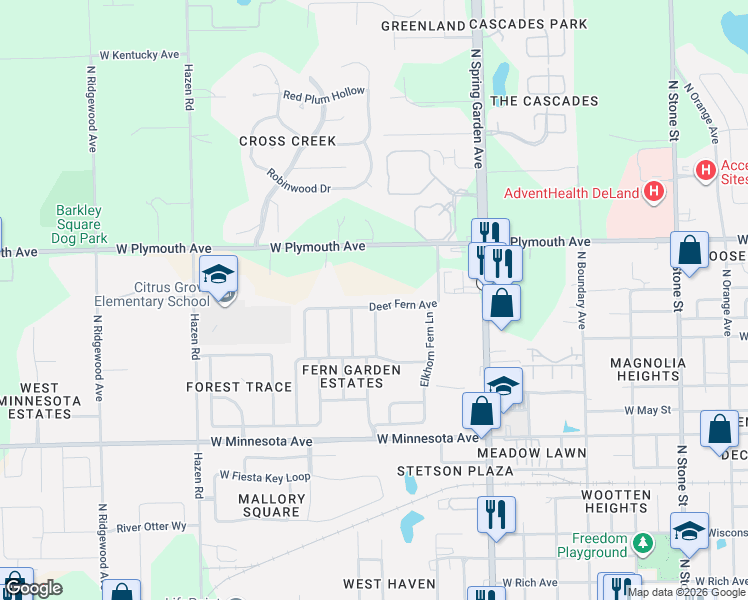 map of restaurants, bars, coffee shops, grocery stores, and more near 816 Deer Fern Avenue in DeLand