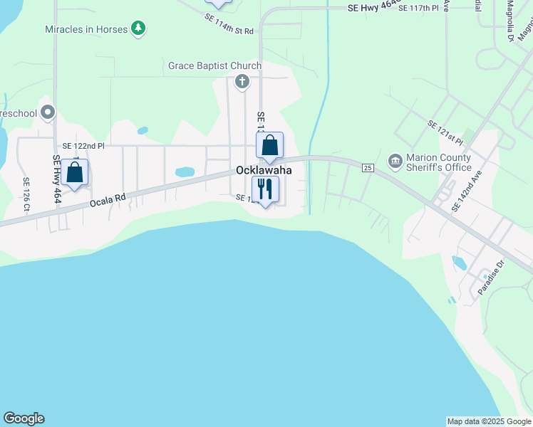 map of restaurants, bars, coffee shops, grocery stores, and more near 12450 Southeast 135 Court in Ocklawaha