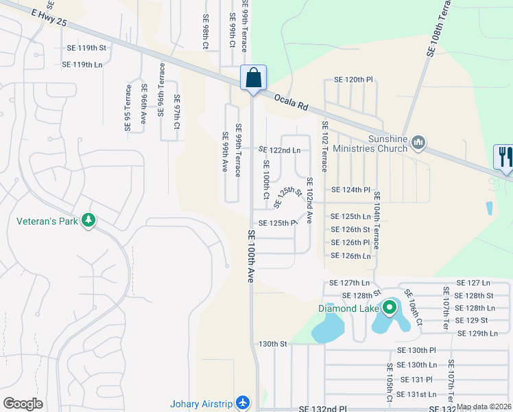 map of restaurants, bars, coffee shops, grocery stores, and more near 12549 Southeast 100th Avenue in Belleview