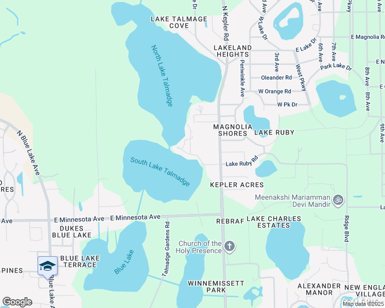 map of restaurants, bars, coffee shops, grocery stores, and more near 249 Lake Talmadge Road in DeLand
