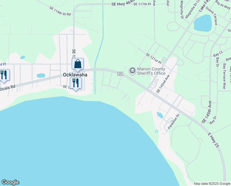 map of restaurants, bars, coffee shops, grocery stores, and more near 12512 Southeast 139th Court in Ocklawaha
