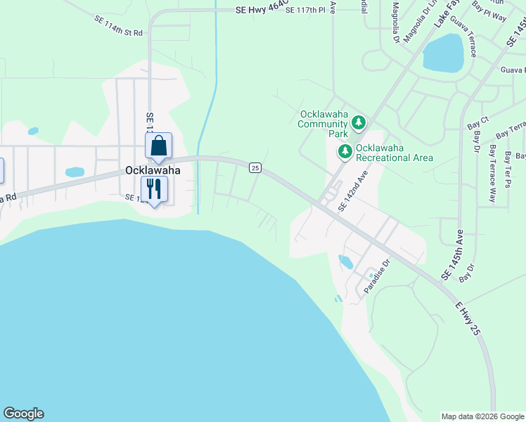 map of restaurants, bars, coffee shops, grocery stores, and more near 13920 Southeast 124th Street in Ocklawaha