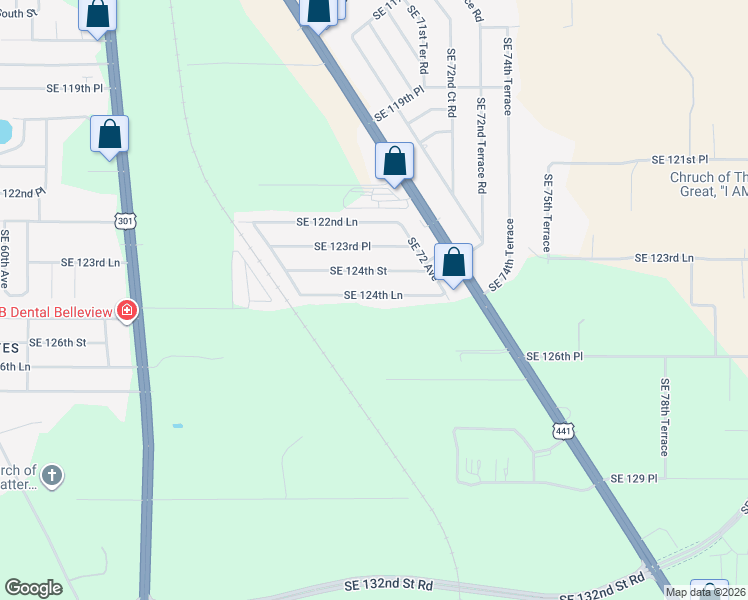 map of restaurants, bars, coffee shops, grocery stores, and more near 7125 Southeast 124th Street in Belleview