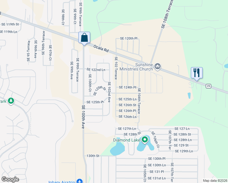 map of restaurants, bars, coffee shops, grocery stores, and more near 12494 Southeast 102 Terrace in Belleview