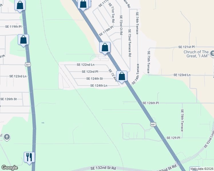 map of restaurants, bars, coffee shops, grocery stores, and more near 7240 Southeast 124th Street in Belleview