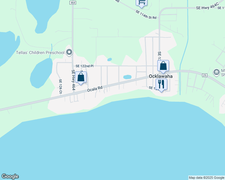 map of restaurants, bars, coffee shops, grocery stores, and more near 13122 County Road 25 in Ocklawaha