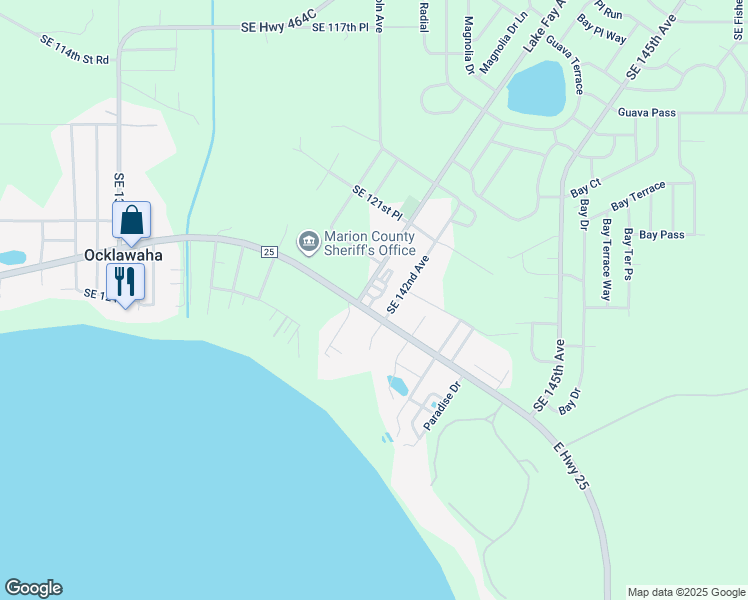 map of restaurants, bars, coffee shops, grocery stores, and more near 12452 Southeast 141st Circle in Ocklawaha