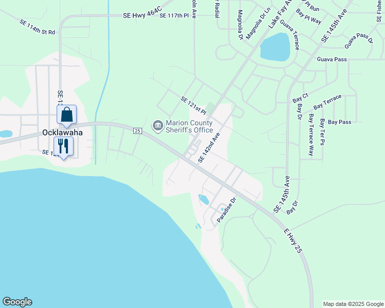 map of restaurants, bars, coffee shops, grocery stores, and more near 12452 Southeast 141st Circle in Ocklawaha