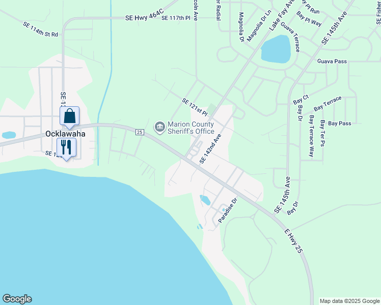 map of restaurants, bars, coffee shops, grocery stores, and more near 12452 Southeast 141st Circle in Ocklawaha