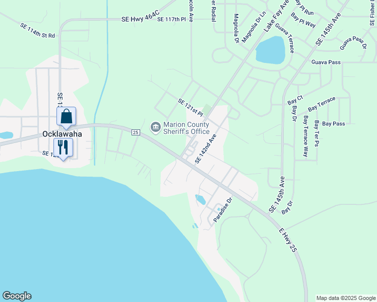 map of restaurants, bars, coffee shops, grocery stores, and more near 12452 Southeast 141st Circle in Ocklawaha