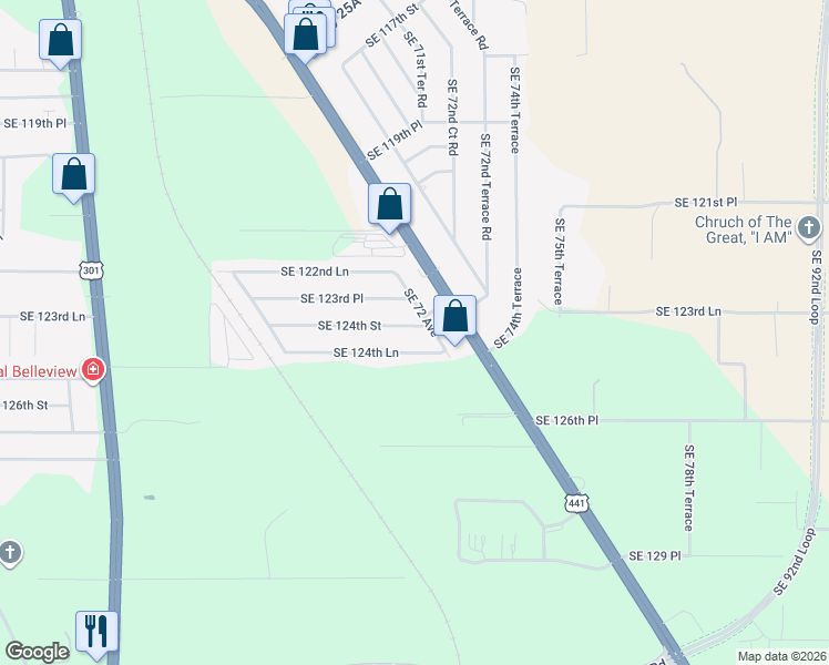 map of restaurants, bars, coffee shops, grocery stores, and more near 7240 Southeast 124th Street in Belleview