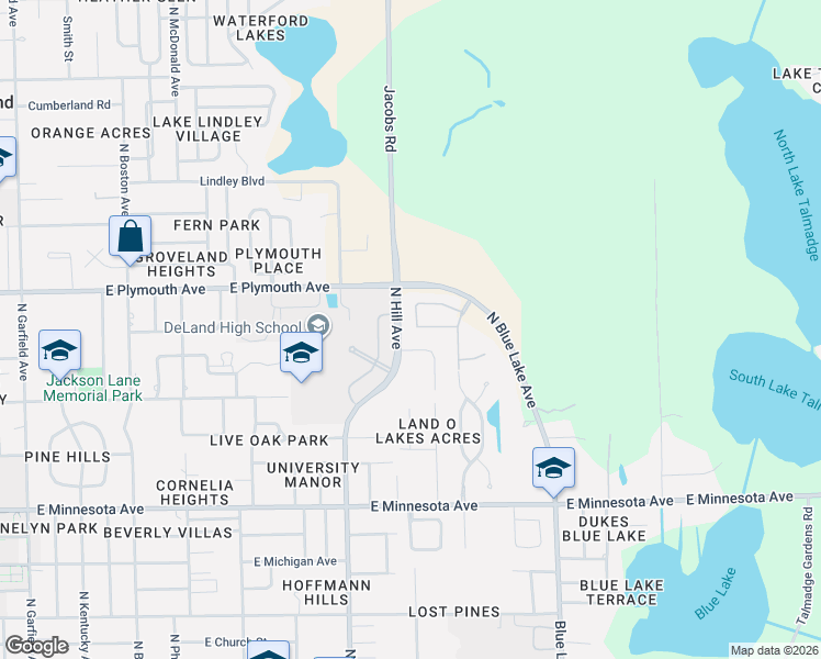 map of restaurants, bars, coffee shops, grocery stores, and more near 831 Oak Hollow Loop in DeLand