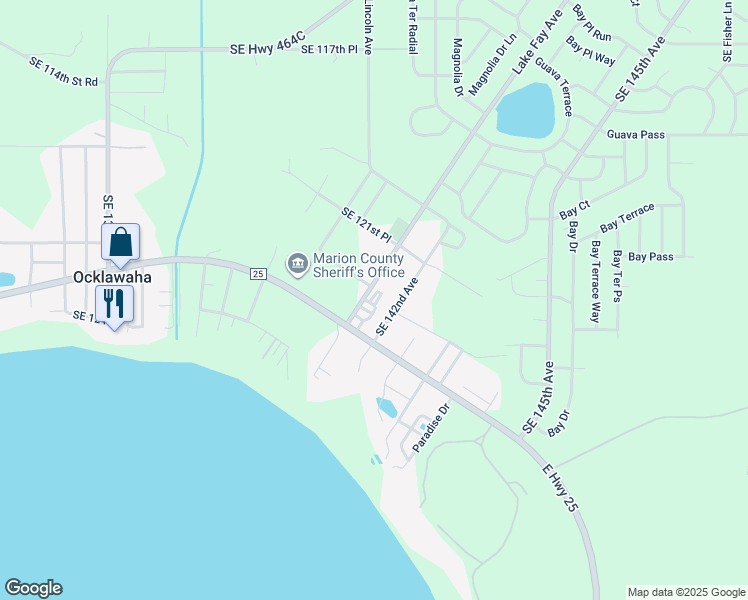 map of restaurants, bars, coffee shops, grocery stores, and more near 12452 Southeast 141st Circle in Ocklawaha