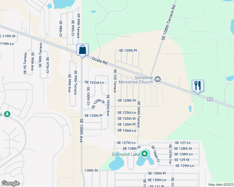 map of restaurants, bars, coffee shops, grocery stores, and more near 12391 Southeast 102 Terrace in Belleview