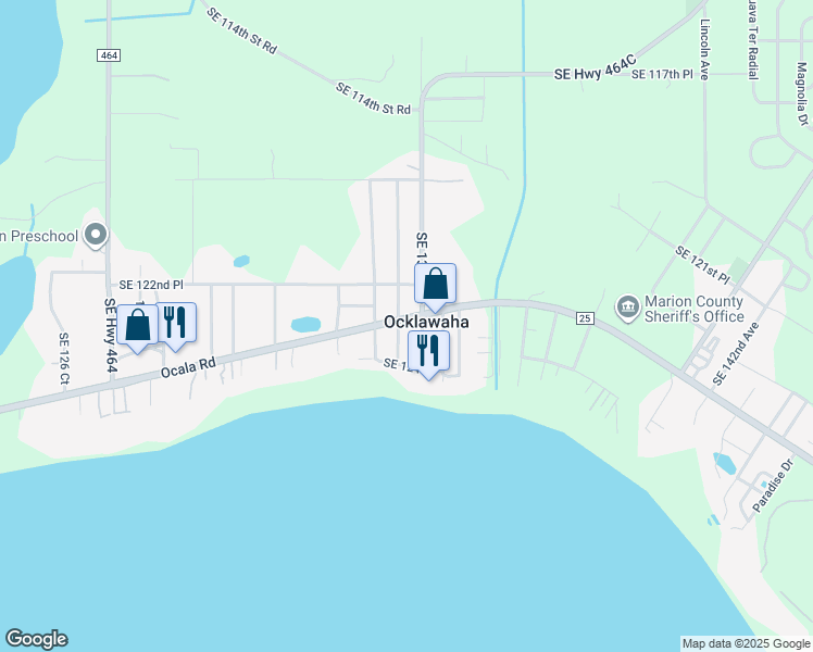 map of restaurants, bars, coffee shops, grocery stores, and more near 13470 East Highway 25 in Ocklawaha
