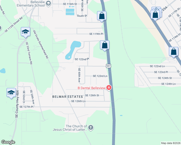 map of restaurants, bars, coffee shops, grocery stores, and more near 6166 Southeast 122nd Lane in Belleview