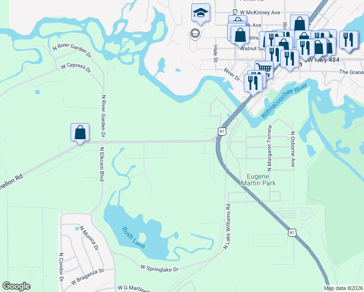 map of restaurants, bars, coffee shops, grocery stores, and more near 2100-2298 County Road 488 in Dunnellon