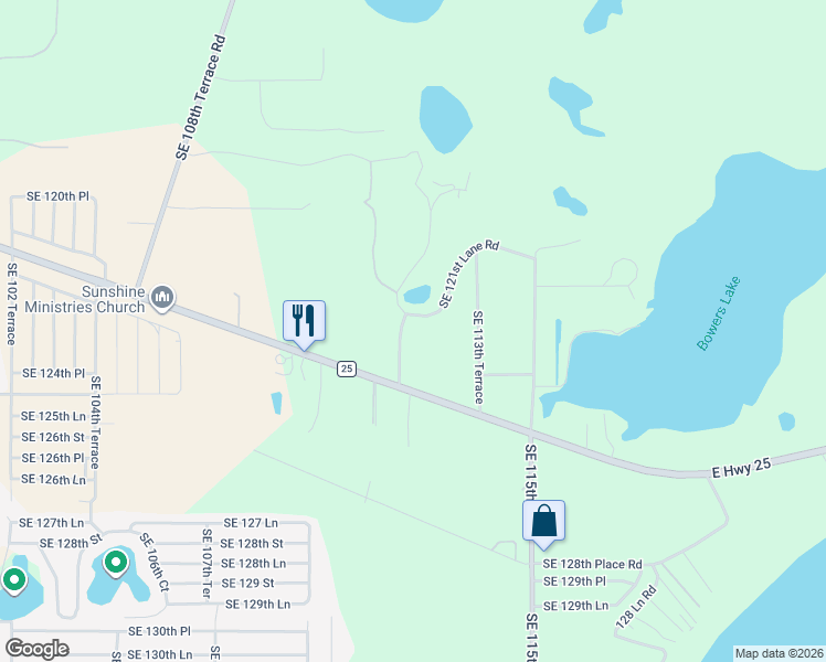 map of restaurants, bars, coffee shops, grocery stores, and more near 11234 Southeast 121st Lane Road in Belleview