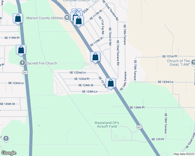 map of restaurants, bars, coffee shops, grocery stores, and more near Southeast 72 Avenue in Belleview