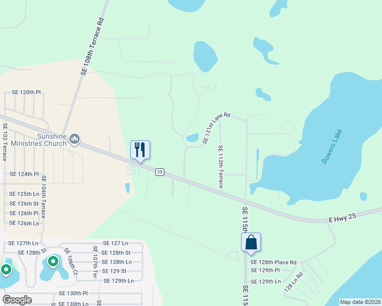map of restaurants, bars, coffee shops, grocery stores, and more near 11234 Southeast 121st Lane Road in Belleview