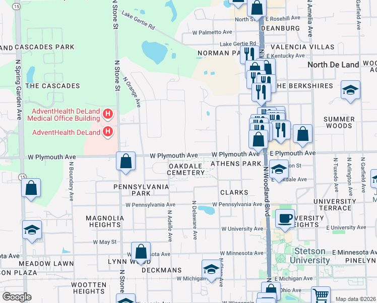 map of restaurants, bars, coffee shops, grocery stores, and more near 2003 Buckhanon Trail in DeLand